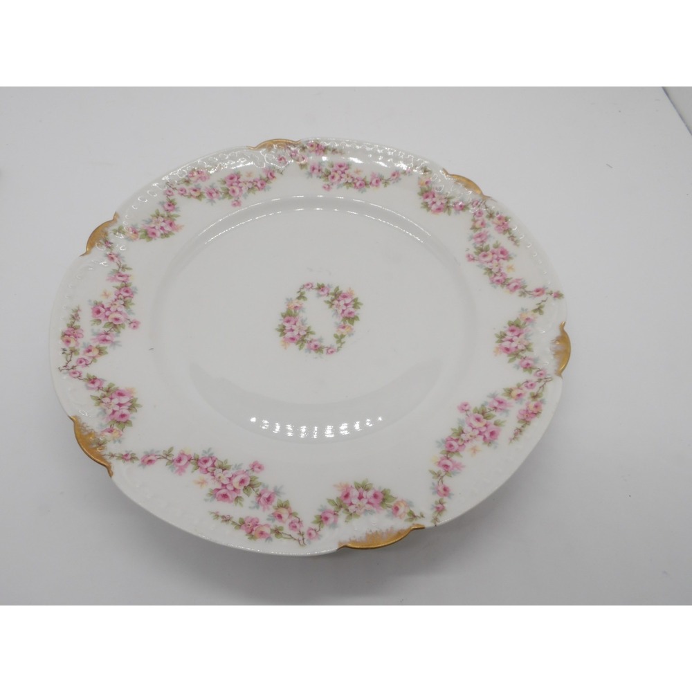 Limoges Elite Works Plate Pink White Floral Gold Scalloped Edge 9.5"
